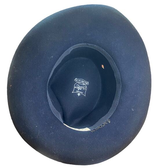 Black wool hat with handmade burn details, bullet holes, & playing cards AWESOME